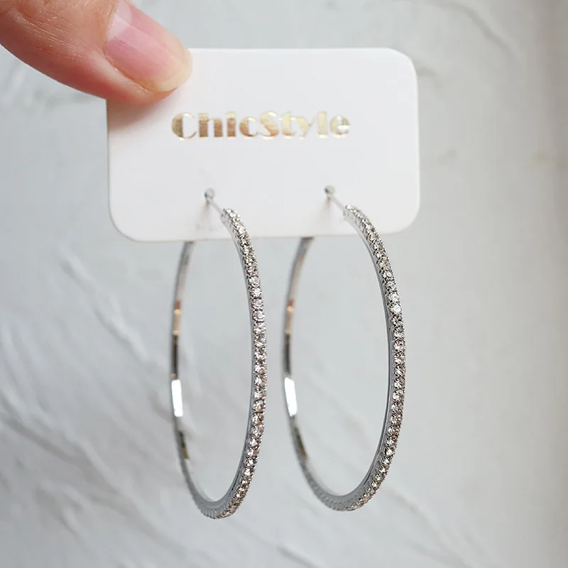 

LByzHan 925 Sterling Silver Oversize Circle Hoop Earrings for Women Girl New Geometric Crystal Round Earring Party Jewelry Gift