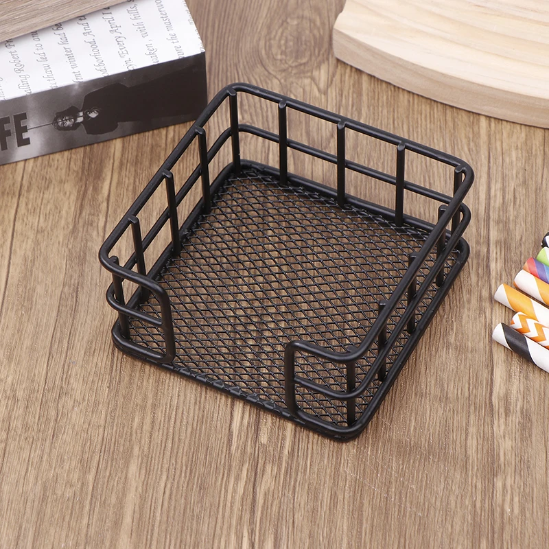 Porte-notes autocollant en métal carré noir, bloc-notes mémo, boîte de rangement, présentoir, distributeur pour la maison, le bureau, l'école, la classe
