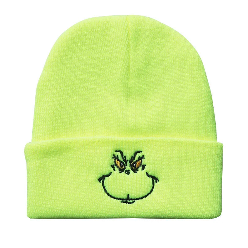 Anime Cartoon Grinch Universal Kawaii Figure Embroidery Beanies Hat Boy Girl Outdoor Keep Warm Stretch Cold Cap Skull Winter