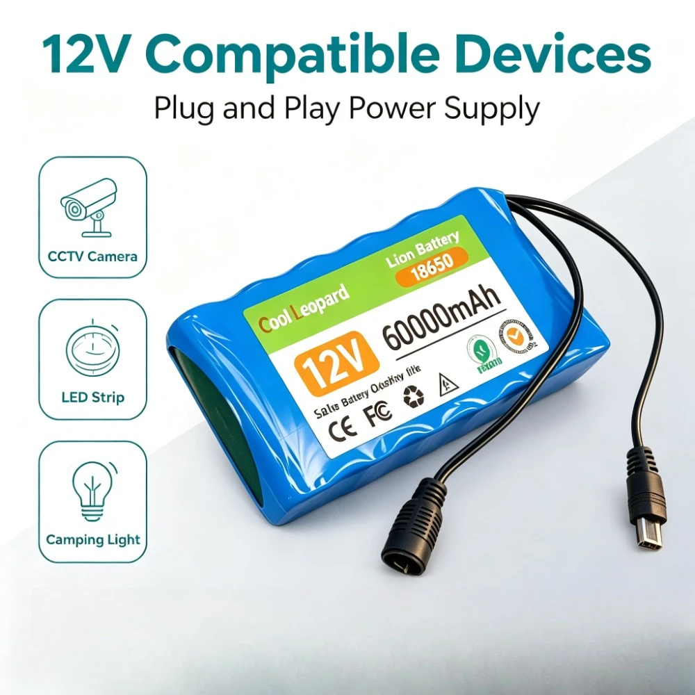3S2P 12V 18650 Lithium Ion Battery Pack Rechargeable 12.6V with DC Input Output Cable Overcharge Protection for LED Light CCTV C
