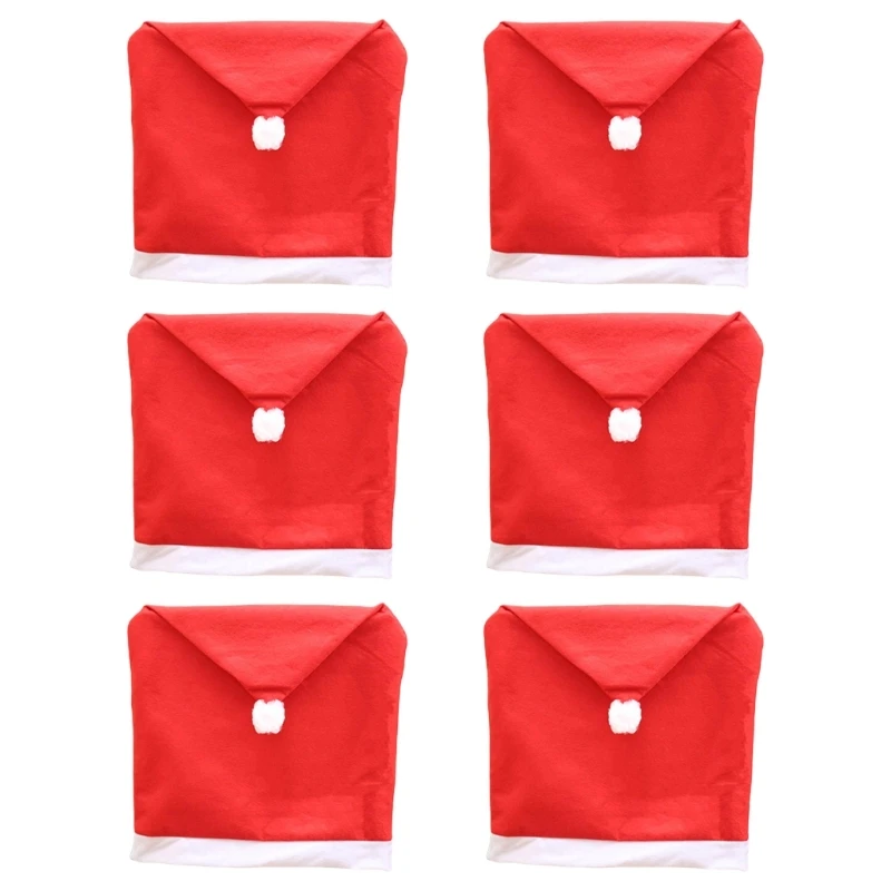 Chair Covers for Dining Room Christmas Holiday Chair Back Slipcovers Santa Hat Type Chair Back Decoration 1/4/6/10PCS