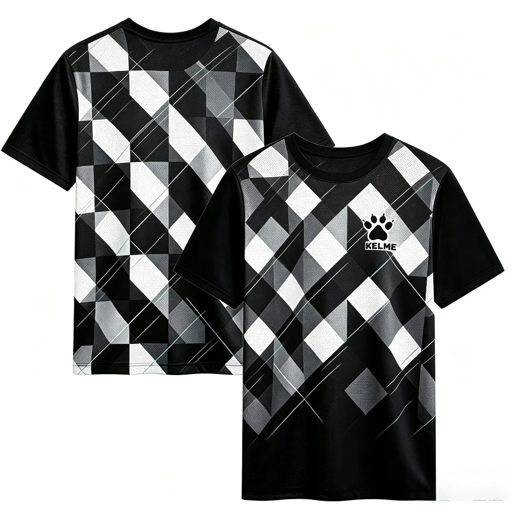 Men Black Geometric Plaid Dots Patchwork Quick Dry Sport T Shirt Breathable Training Running Fitness Short Sleeve Tee