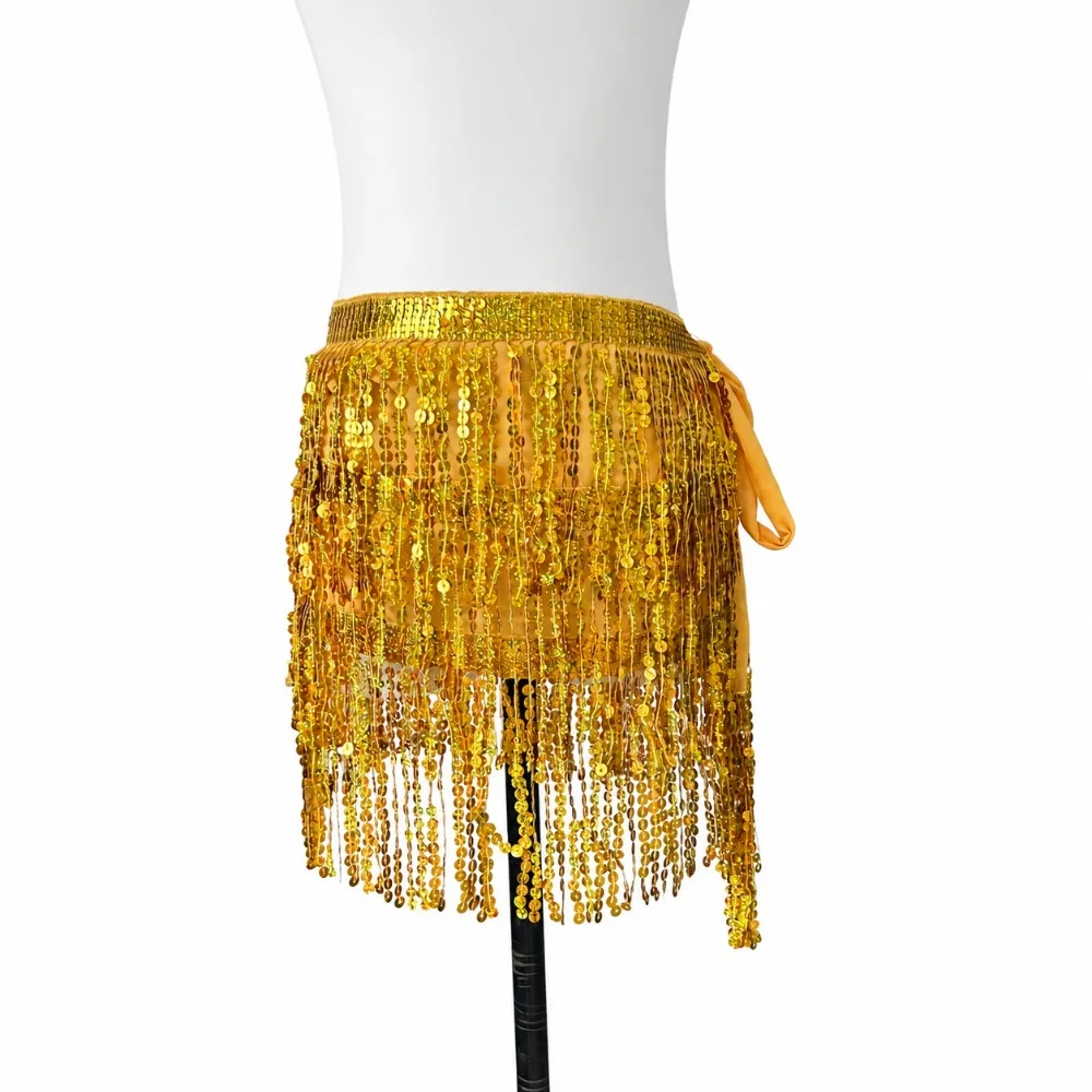 Sparkly Women's Sequin Tassel Skirt Three Layer Fringe Trim Bikini Cover Up Skirt Adjustable Tie Waist Glitter Skirt Beach Trip