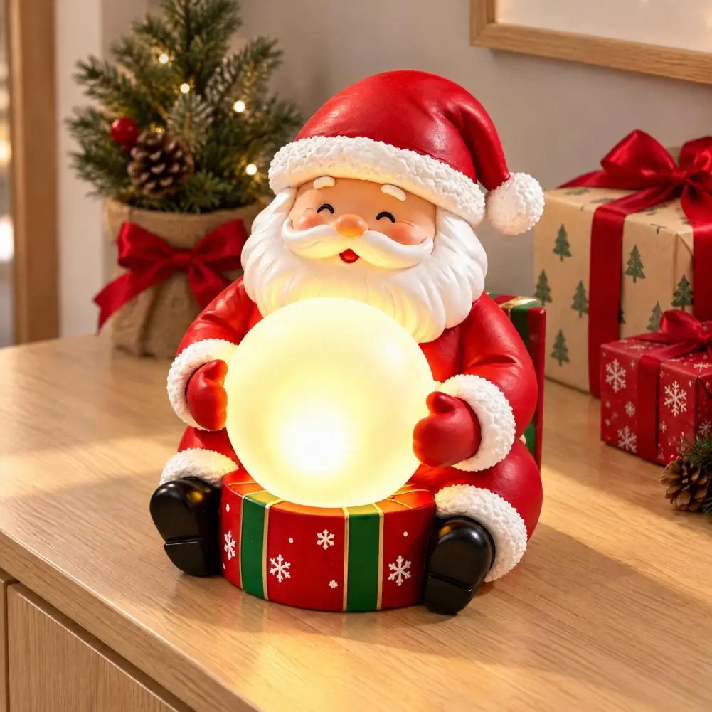 Light Up Santa Claus Figurine Christmas Statue Holding Glowing Crystal Ball Warm Night Light Tabletop Ornament Xmas Home Decor