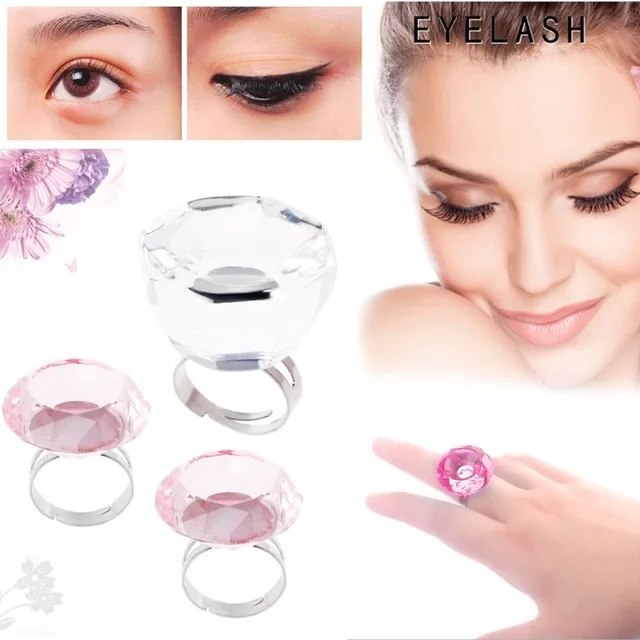 Eyelash Adjustable Glue Ring Crystal Finger Ring Adhesive Eyelash Extension Pallet Holder Makeup Tool