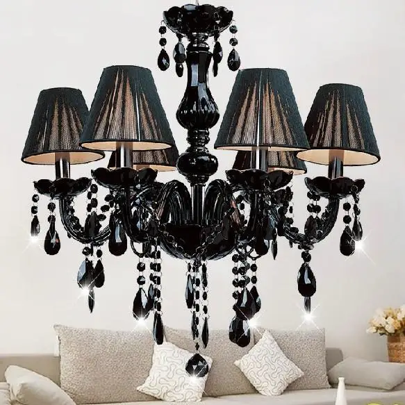 american classic fabric lampshade black chandelier iluminacao led de cristal de luxo decoracao do restaurante e14 bulb fixture 01