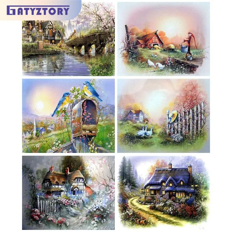 

GATYZTORY Acrylic Painting By Numbers Handicraft Frame Picture Drawing House Landscape Diy Gift For Adults Home Decoration