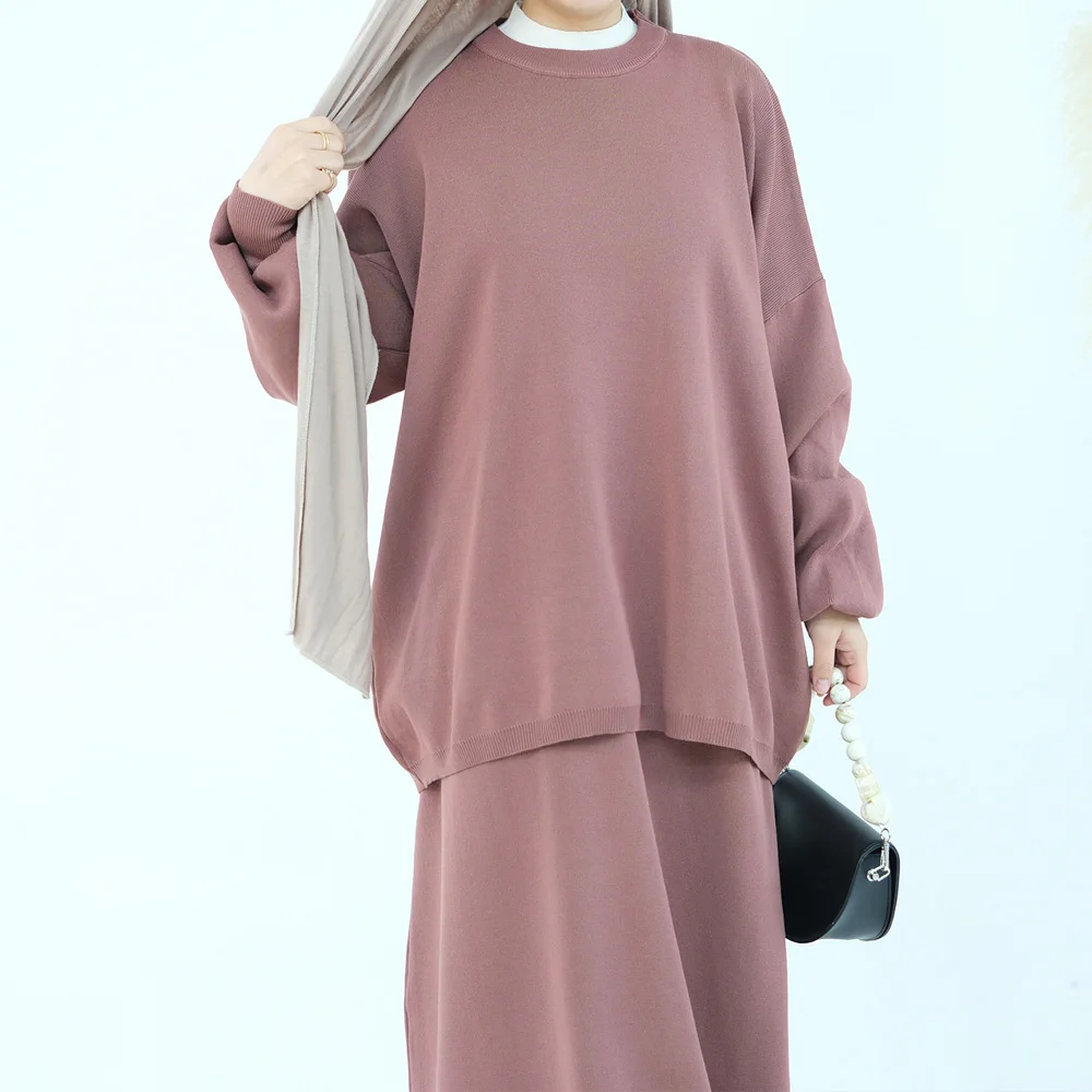 Warm Muslim Set 2 Piece, Knitted Loungewear, Pullover Sweater, Long Skirt, Loose Co-Ord Sets, Islamic Clothing, Autumn, Winter