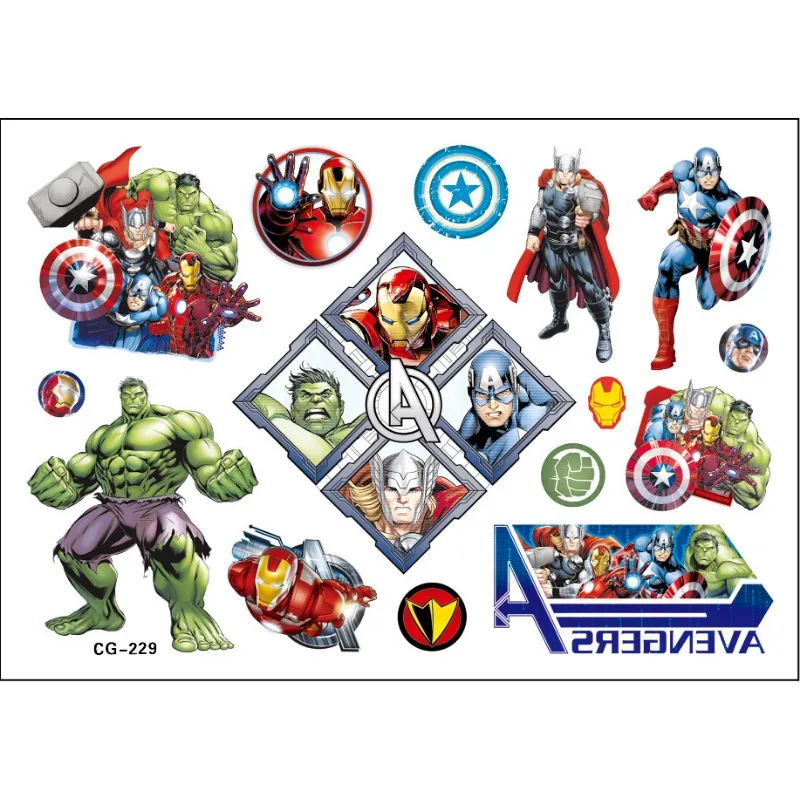 Marvel The Avengers Tattoo Stickers Anime Figures Kids Tattoo Stickers Cute Birthday Party Tattoo Sticker Water Transfer Sticker