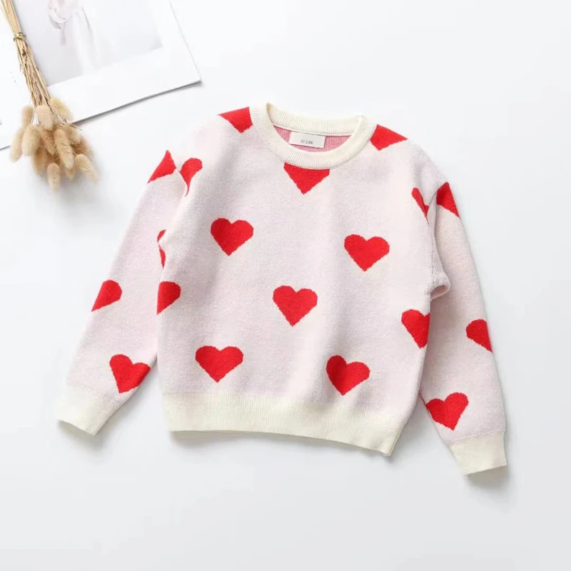 1-6 Years Listenwind Baby Girl Valentine’s Day Sweaters Cute Long Sleeve Heart Print Knit Pullovers Jumper Tops