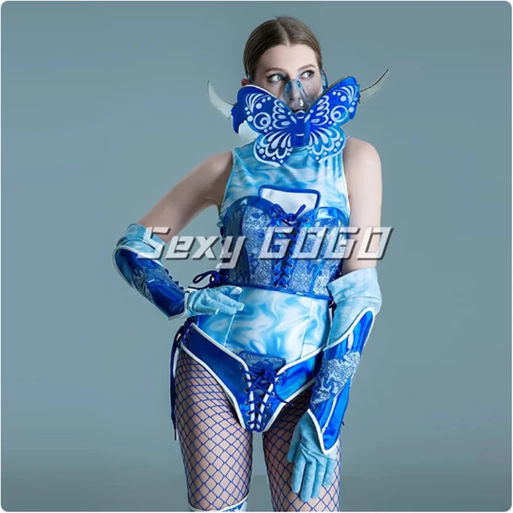 Gogo Dance Outfit Tie Dye Romper Vlindermasker Chinese stijl Zangeres Danser Prestaties Kostuum Drag Queen Kleding