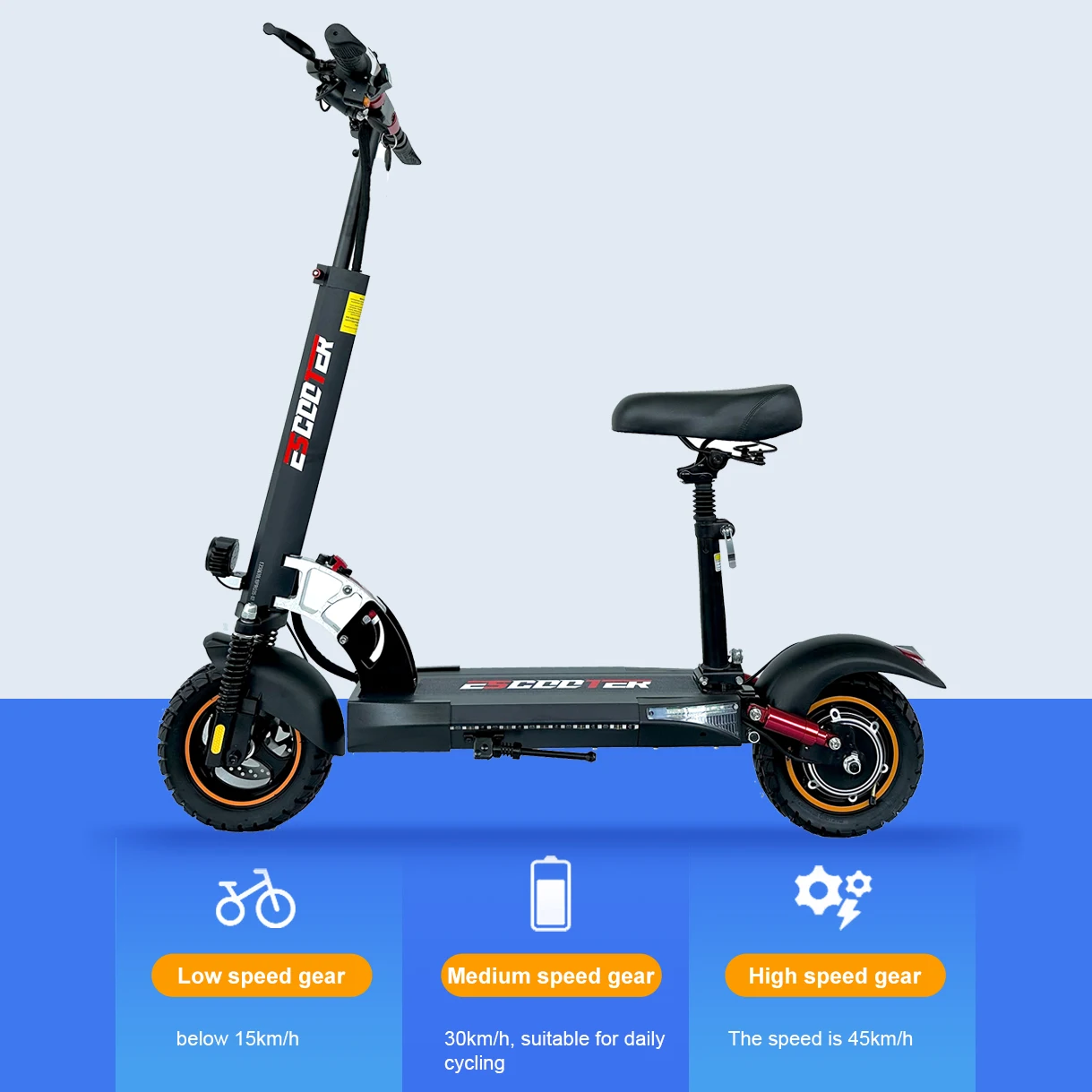 Electric Scooter with Off-road Tire, Kick Scooter, Electric E-Scooter, 10in, 45 km/h, 45km, 55km Range, 13Ah, 15Ah, 800W