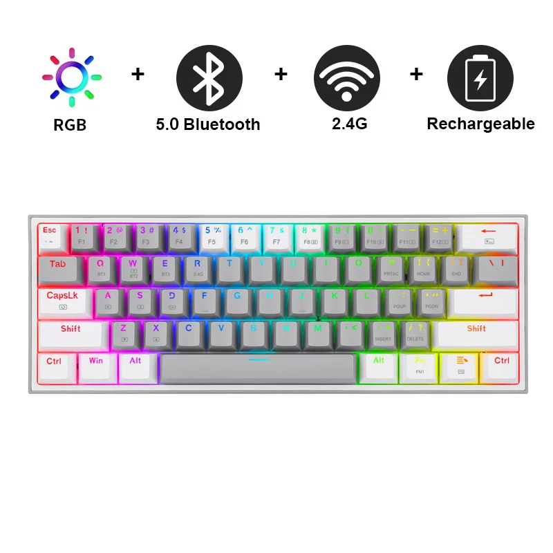 

Беспроводная механическая клавиатура Redragon K616 Pro TKL, 5,0 BT/2,4 ГГц/Проводная, три режима, 60% Bluetooth-клавиатура, линейный красный переключатель