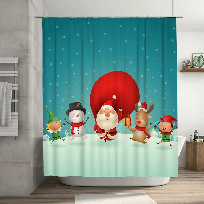 

TU Рождественская занавеска для душа Праздничный праздник Декор для ванной комнаты Санта-Клаус Олень Снеговик Водонепроницаемая тканевая занавеска для душа Набор