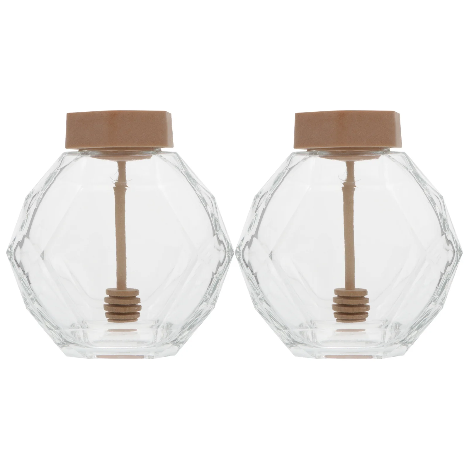 

2Pcs Clear Glass Honey Jar Bee Bottle Hexagonal Shape Transparent Kitchen Storage Honey Dispenser Suitable for Daily Use