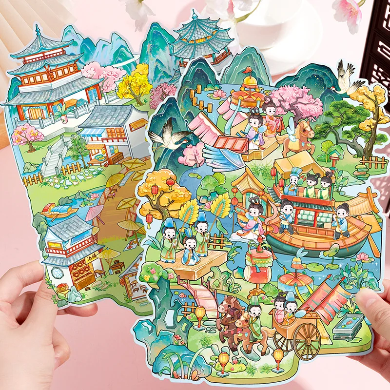 

Card Lover 3 шт. [Традиционная знаменитая серия живописи] Пейзажная наклейка Большая античная стильная головоломка Набор бумажных материалов