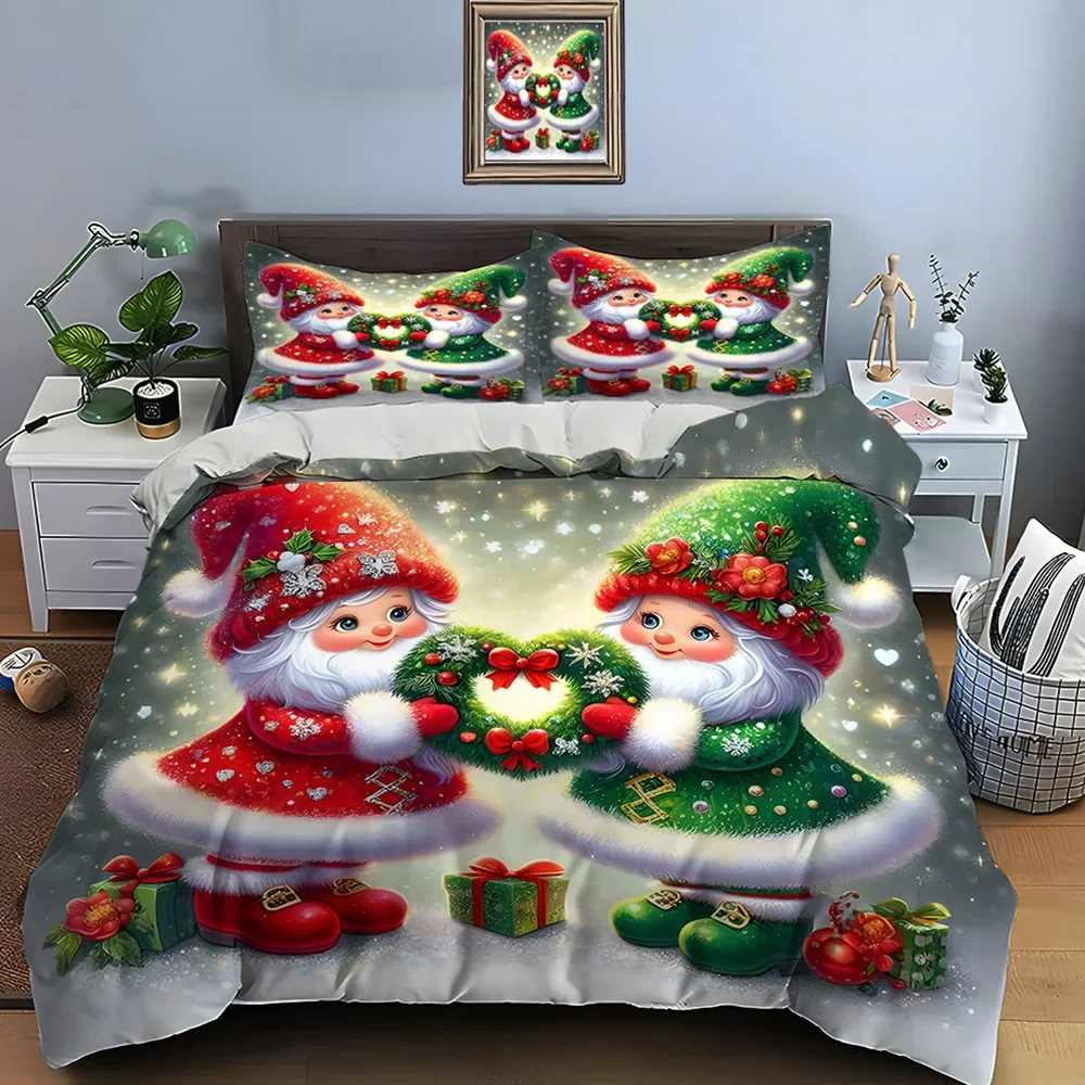 Christmas Gnome Print Bedding Set Duvet Cover Duvet Cover Pillowcases Adult and Children Bedding Set Luxury Holiday Gifts