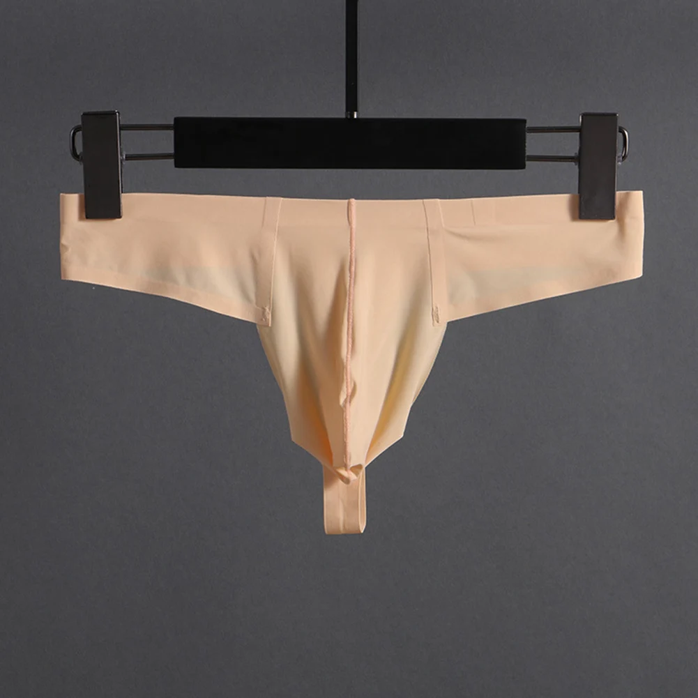 

Men Ice Silk Seamless Sexy Lingerie Soft Sleep Thong G-Strings T-Back Low Waist Underpants U Pouch Underwear Panties Fashion