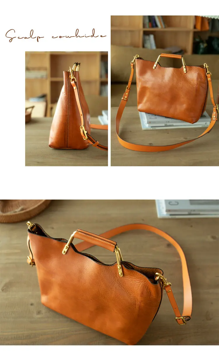 fashion designer luxury first layer vegetable tanned cowhide women handbag literary vintage luxury genuine leather shoulder bag