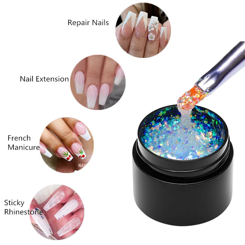 MEET ACROSS 8ml Glitter Extensão Unha Gel Polonês Nu Rosa Acrílico Francês Nail Art DIY Edifício Rápido Duro Para Design de Manicure