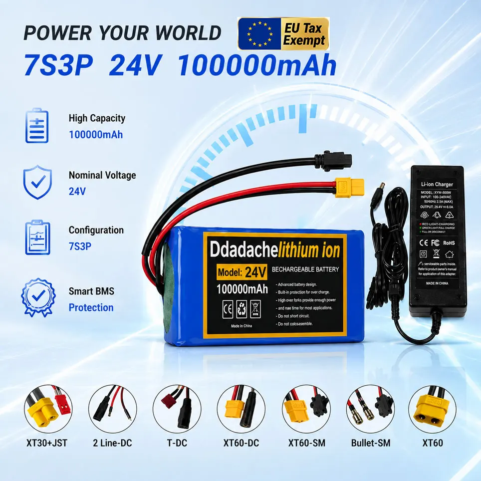Batterie Li-ion 18650 29,4V 24V 7S3P 100Ah à charge rapide et longue durée de vie pour fauteuil roulant, générateur solaire, drone