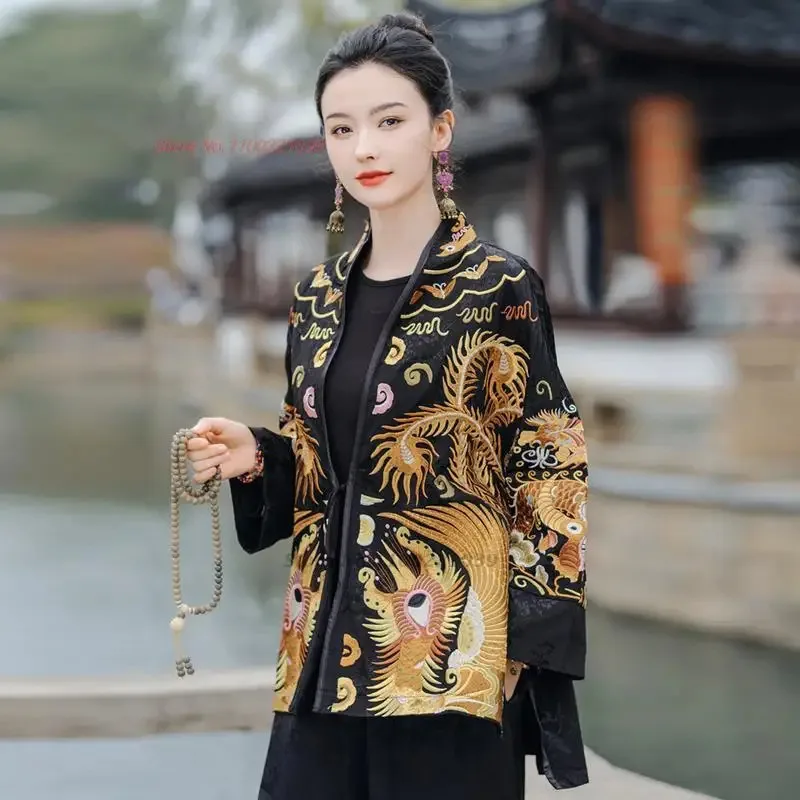 

2025 chinese vintage jacket national flower embroidery improved coat retro tang suit oriental traditional jacket hanfu tops