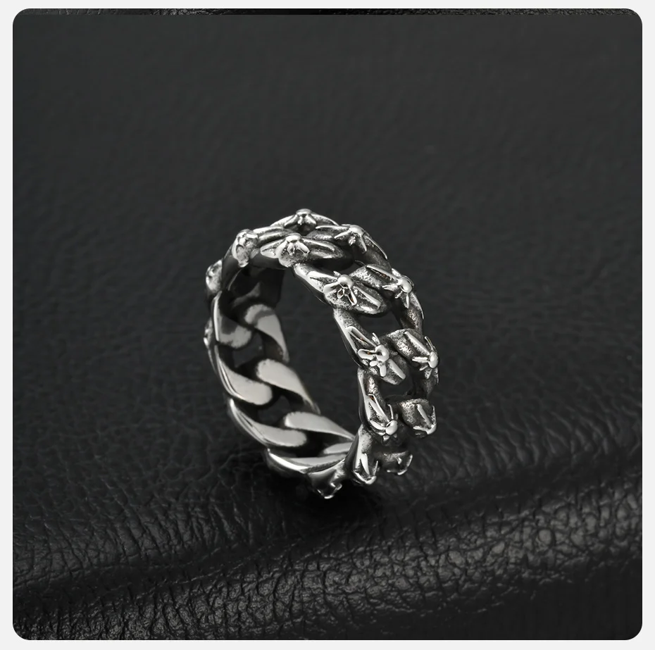 Vnox Edelstahl 9mm Kubanische Gliederkette Ring, Silberfarben Vintage Kettenband für Männer und Jungen, Punk Hip-Hop Schmuck Geschenke, Größe 7-11 – Detail 6