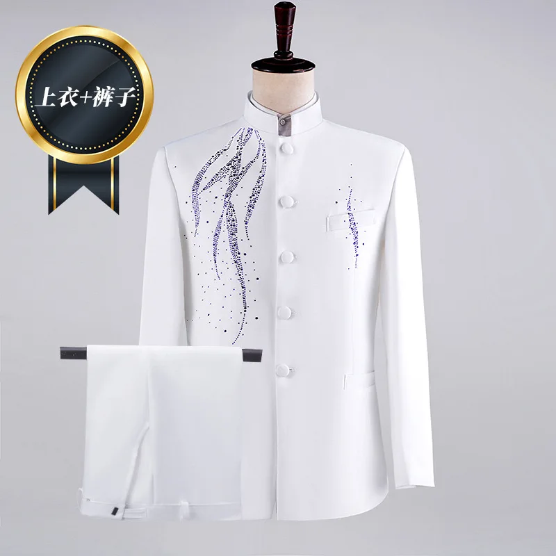 

Z563Men's dress stage performance costume suit singer sequins Chinese host