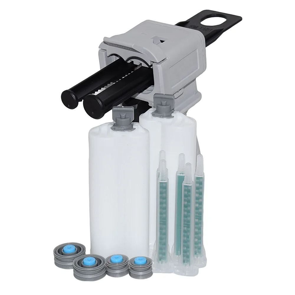 50ml 1:2 AB pistola per colla epossidica pistola per calafataggio manuale e 2 pezzi 50ml 1:2 cartucce vuote a doppia canna con Set di ugelli di miscelazione statici 5pc