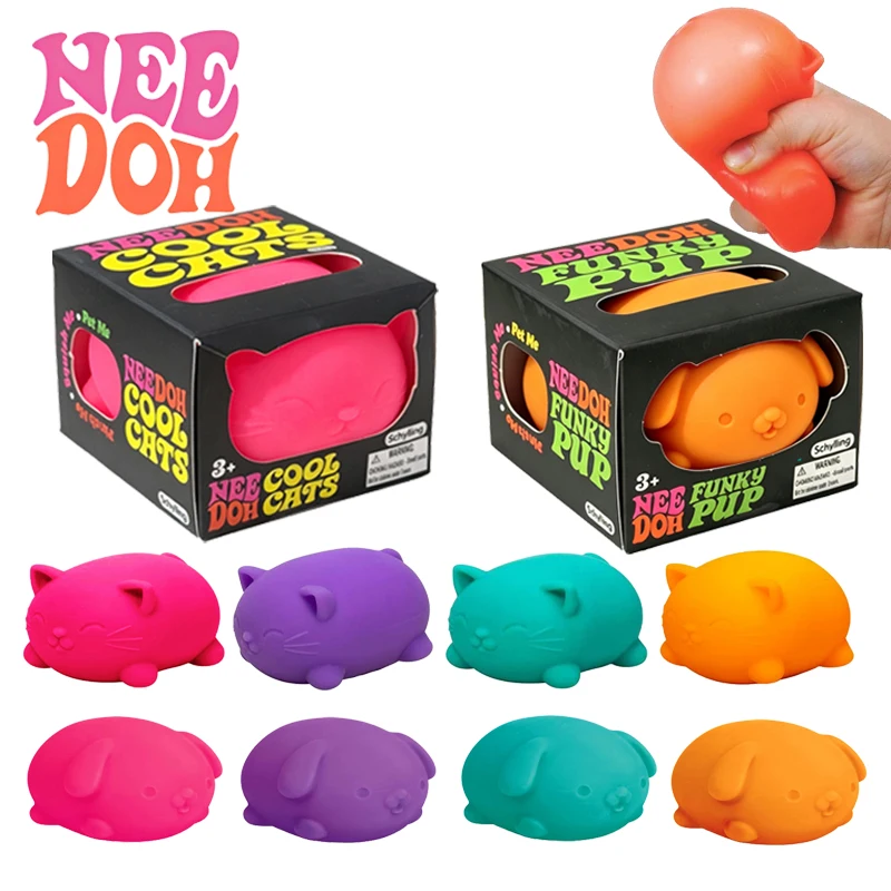 Needoh Cool Cats Funky Pups Squishy Toy TPR Cute Soft Quick Rebound Sensory Fidget Toy Anxiety Relief Adults Relaxing Party Gift