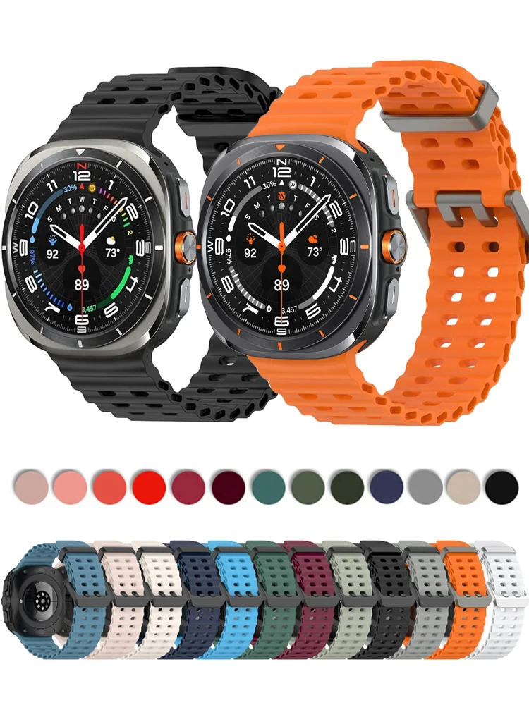 FOR Samsung Galaxy watch Ultra 47mm accessories Original Band Marine Silicone Sport Bracelet Correa Galaxy watch 7 Ultra Strap