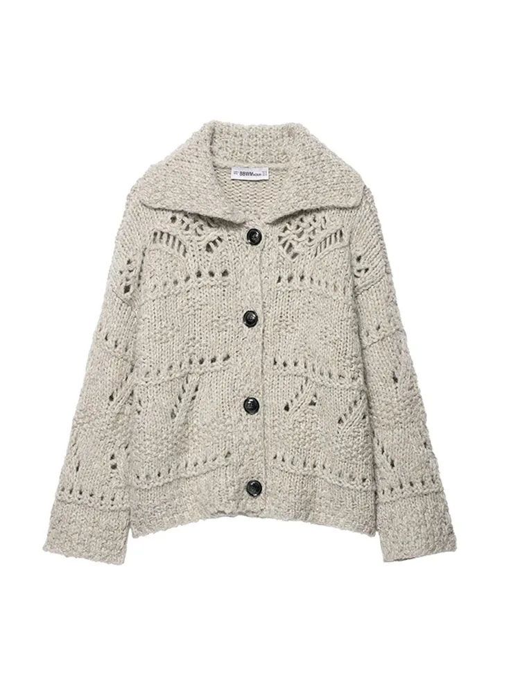 

HH 2026 Women's Spring and Autumn New Thick Needle Hollow Knitted Cardigan Breathable Slim Fit Versatile Casual Short Top