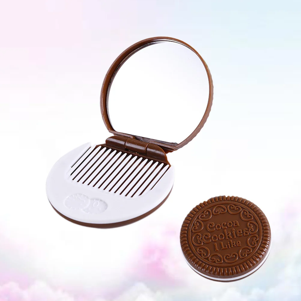 

Compact Chocolate Cookies Pocket Mirror Light Coffee Mini Makeup Mirror Portable Round Makeup Tool