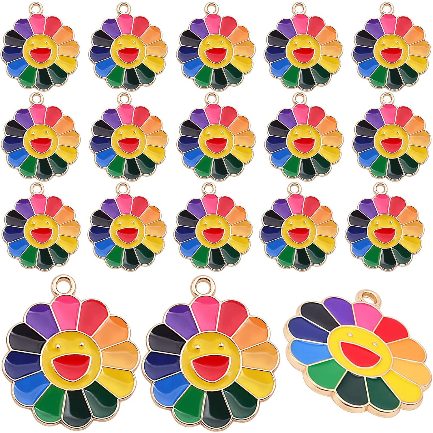 

20pcs Sunflower Charms Colorful Enamel Smiling Happy Face Pendants Charms Handmade Accessories for DIY Jewelry Making