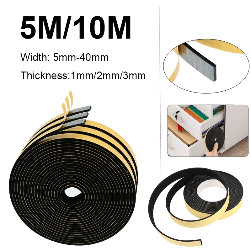 1-3mm thick strong adhesion EVA black foam rubber tape anti-collision sealing strip width 10-40mm sound insulation strip