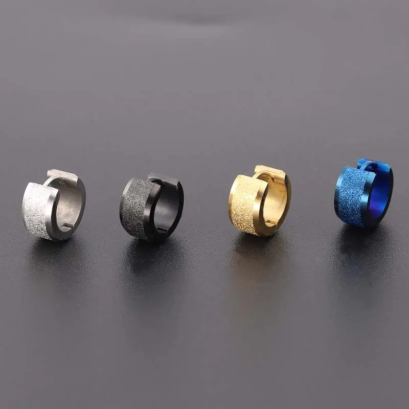 2pcs New Frosted Scrub Groove Ear Earring Stainless Steel Small Circle Hoop Earrings for Women Men Punk Piercing Jewelry