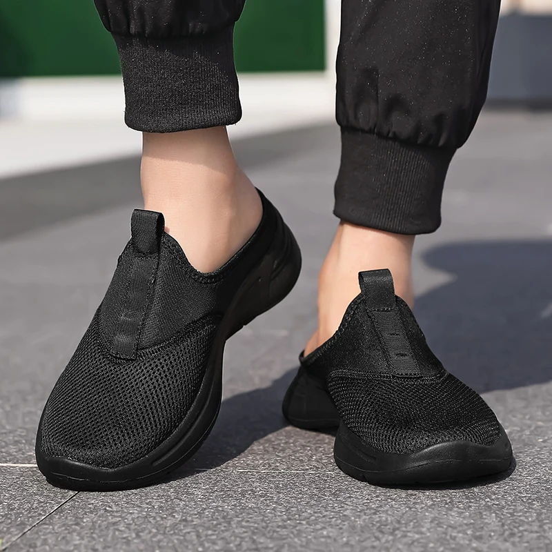 Men Casual Shoes Mesh Slip-On Solid Color Loafers Flat Slippers Summer Couple Shoes Half Slippers Plus Size Sandalias Zapatos