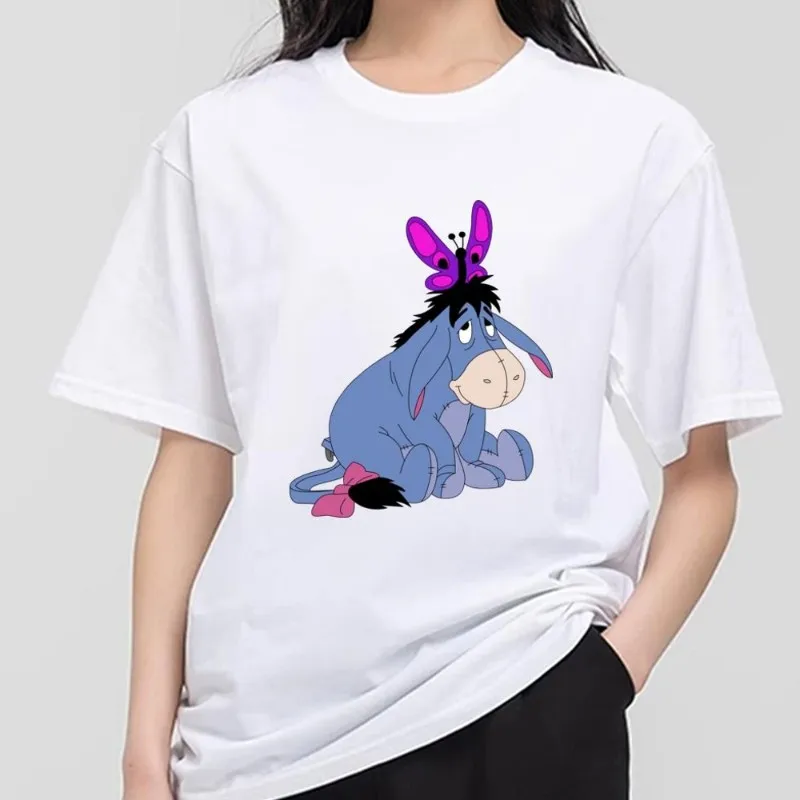 MINISO Pooh Bear Eeyore T Shirt Men Couple Combination Clothes Short Sleeve Collar Fashion T-shirt Women Cotton