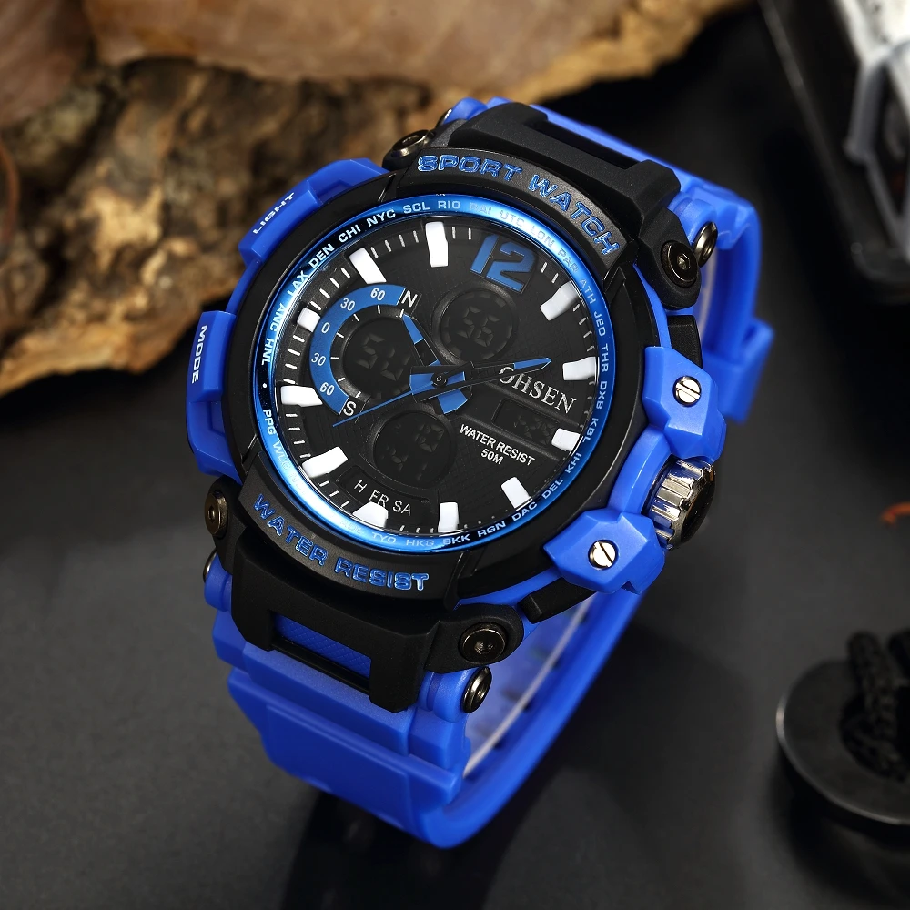

New Digital Quartz Men Waterproof Watch Alarm Stopwatch Dual Display Blue Silicone Wristwatch Fashion Military Relogio Masculino