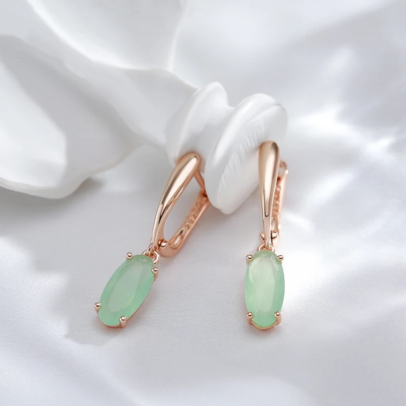 Kienl New Simple 585 Rose Gold Color Long Earring for Women Luxury Green Natural Zircon Drop Earring High Quality Daily Jewelry