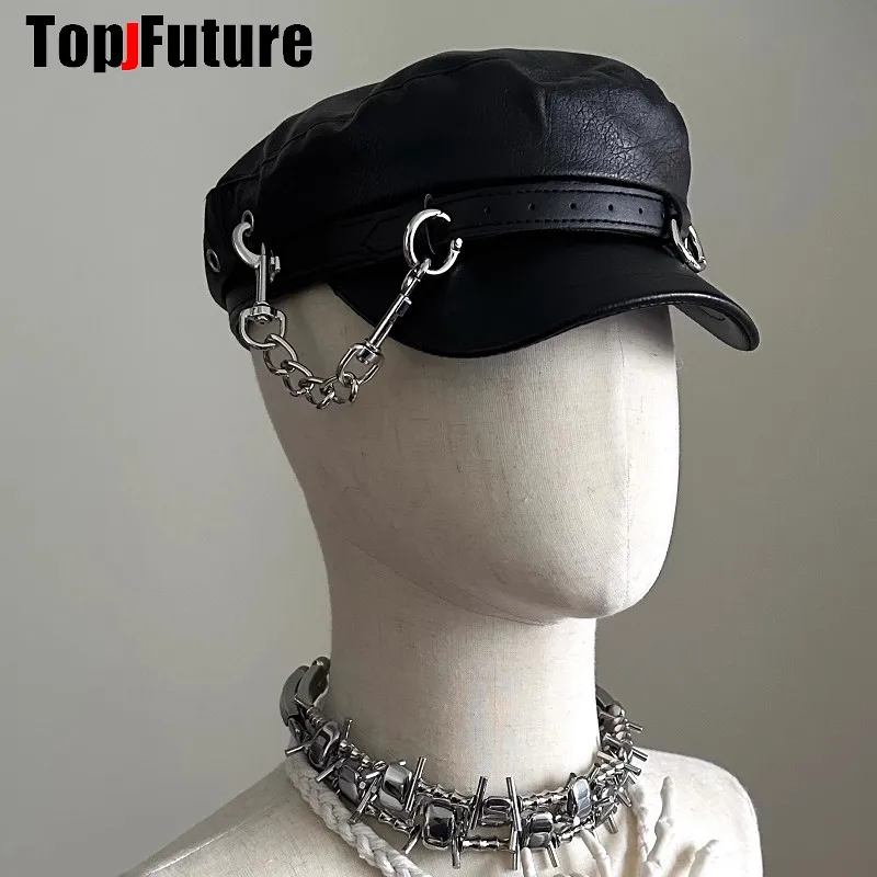 

Unisex style Harajuku Gothic Lolita Hat Women Men Punk Designer beret subculture punk metal Cap Streetwear Arm Cap