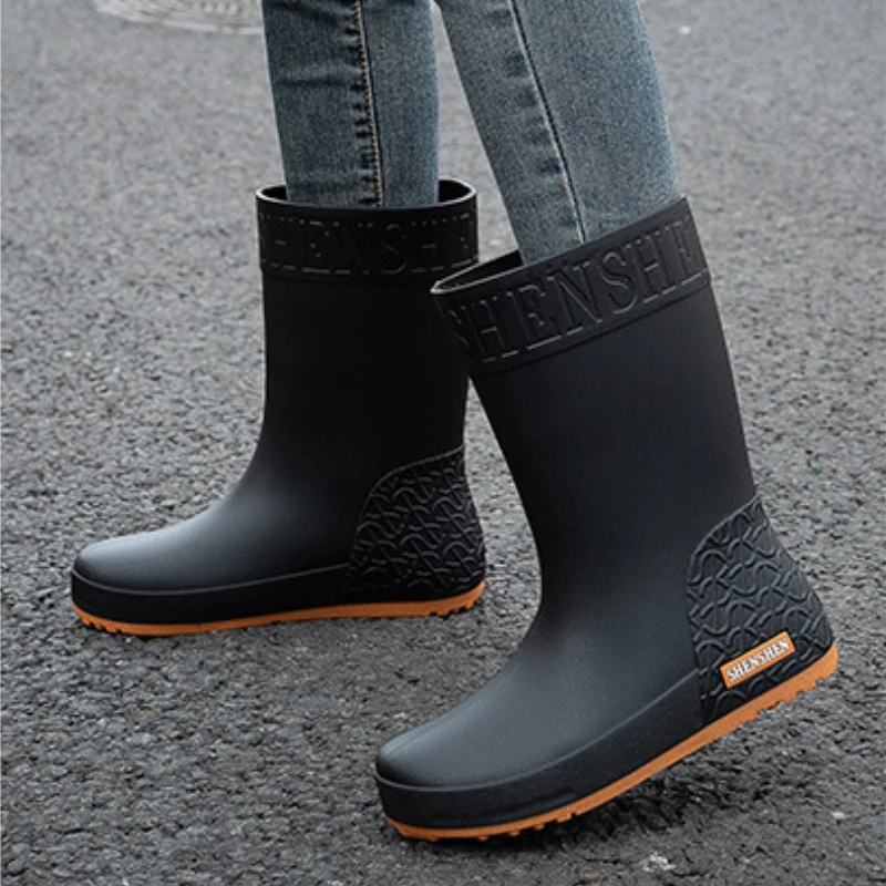 Rain Boots Ladies Waterproof Work Safety Garden Galoshes Women Mid Calf Rubber Boots Non Slip Shoes Kitchen Footwear Rainshoes