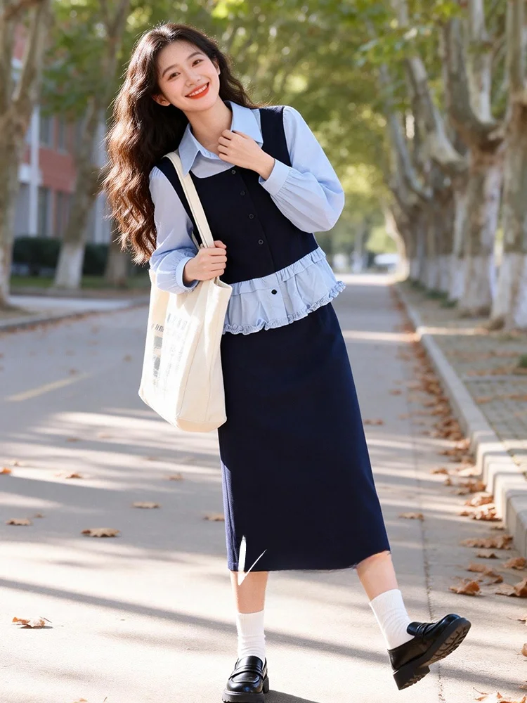 

Unique Beautiful Large Size Women's Spring Faion Set 2026 Casual Long Sve Mid-Length Skirt Two-Piece Ensemble