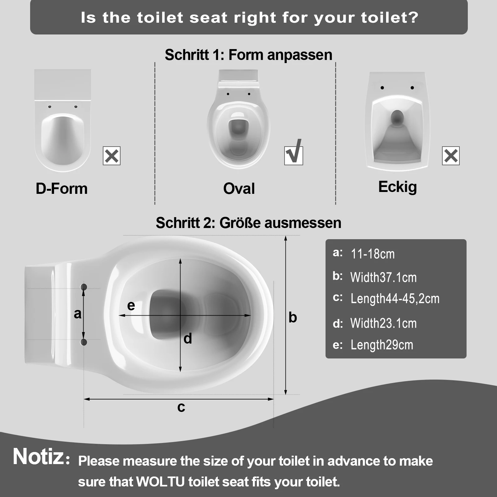 WOLTU 1 Stück WC-Toilettensitzabdeckung mit Soft-Close-Funktion, universeller Toilettendeckel, verdickter Ersatz, U-förmiges PP-Board für Badezimmerzubehör – Detail 5