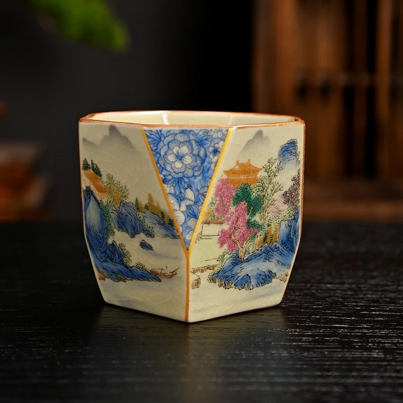 Ru Kiln Tea Cup Wrapping Lotus Auspicious Eight Directions Retro Big Rooster Tea Cup Owner Single Cup Ceramic