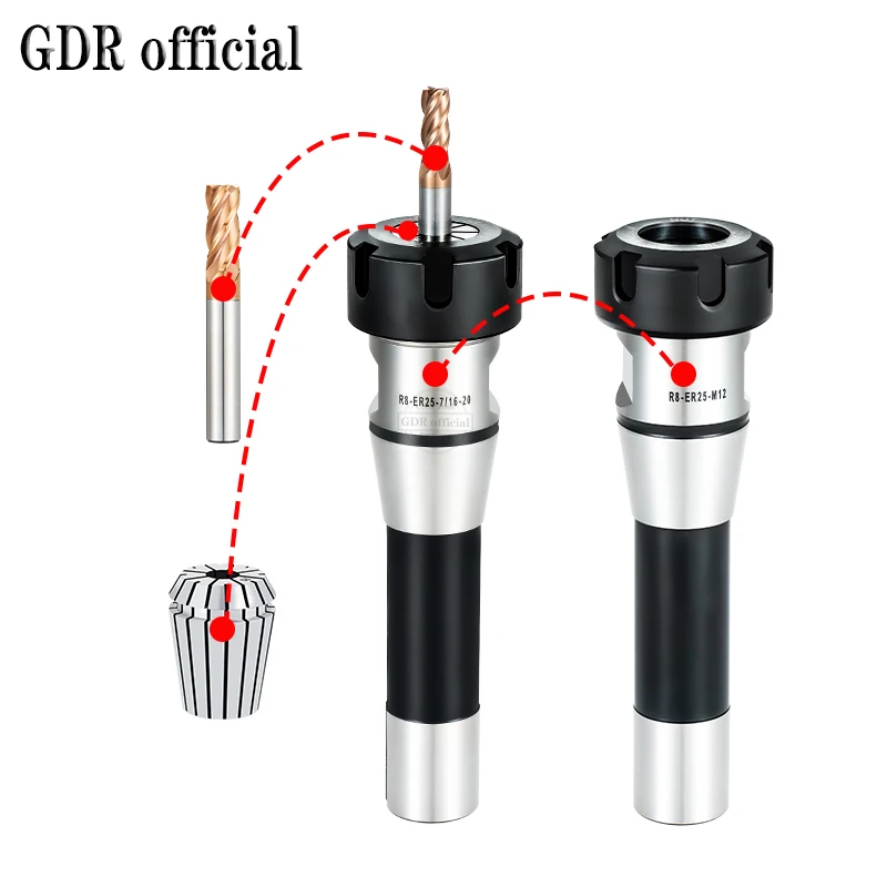 GDR R8 ER Werkzeughalter R8 ER16 ER20 ER25 ER32 ER40 M12 Spannzangenhalter Werkzeughalter R8 M12 7/16 Werkzeughalterhalterung Werkzeugspannzange – Detail 19