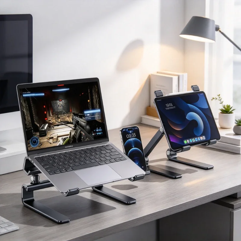 Laptop Stand Adjustable Aluminum Dual Layer Riser for 16 Inch Gaming Computer Keyboard Storage Cooling Desktop Office Home Use