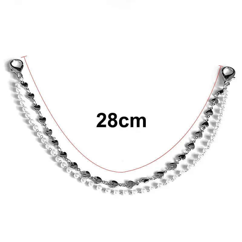 Perle Metall Doppel Layered Schuh Kette Männer Frauen Casual Schuh Zubehör Mode Schuhe Charms Seite Abnehmbare Schuh Dekoration 1 Stück – Detail 1