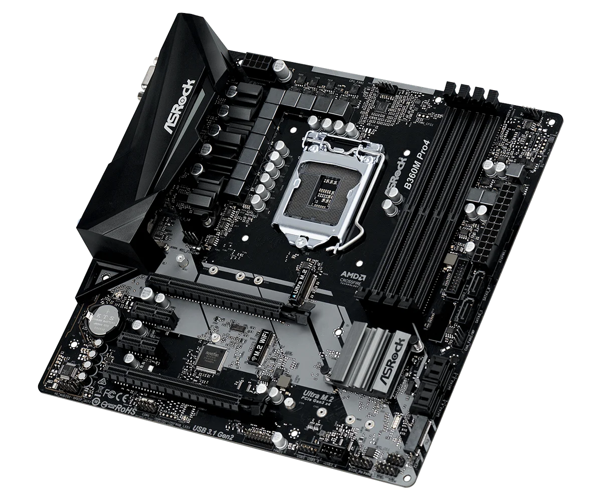 اللوحة الأم Asrock B360M Pro4 مقبس Intel B360 1151 DDR4 2666 128GB Ultra M.2 Micro ATX تدعم i7-9700 i5-9400F i5-8500 وحدة المعالجة المركزية