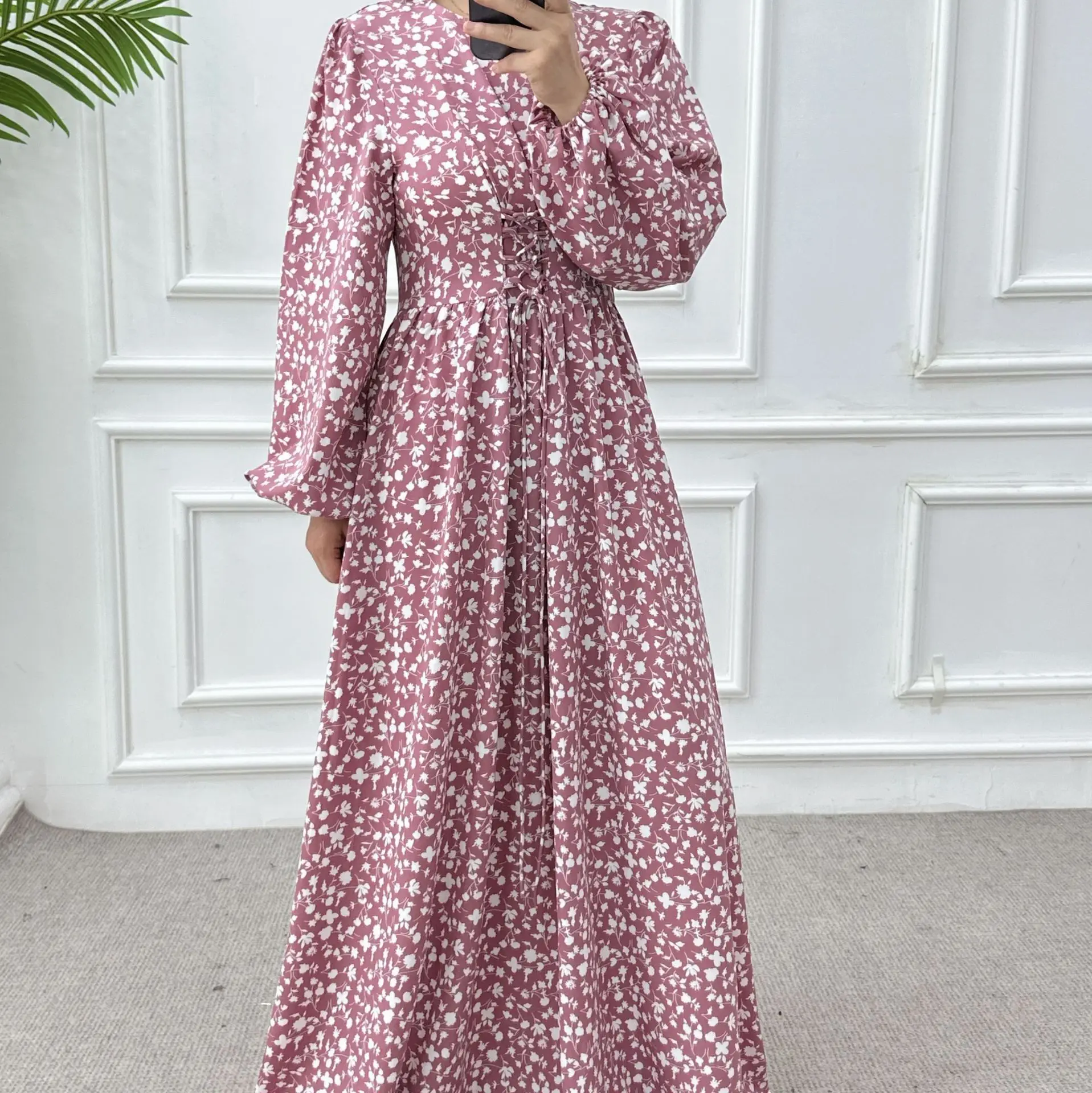 Robe musulmane en Satin imprimé Floral pour femmes, Abaya arabe de dubaï, caftan de luxe pour fête du Ramadan, vêtements islamiques africains, Kebaya